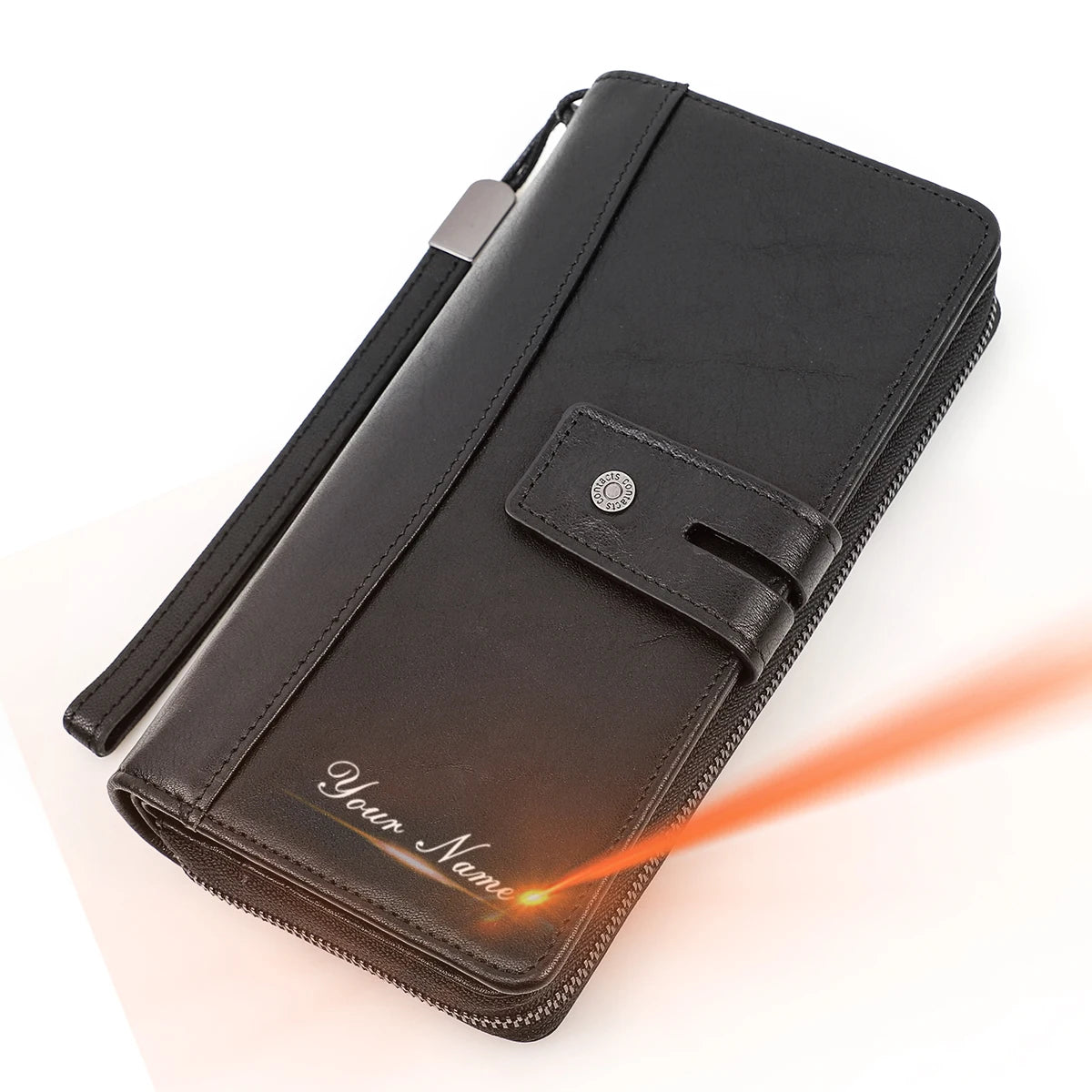 Men Clutch Wallets Casual Genuine Leather Long Wallet Zipper Coin Purse With Card Holder Large Capacity For Cell phones Engraved