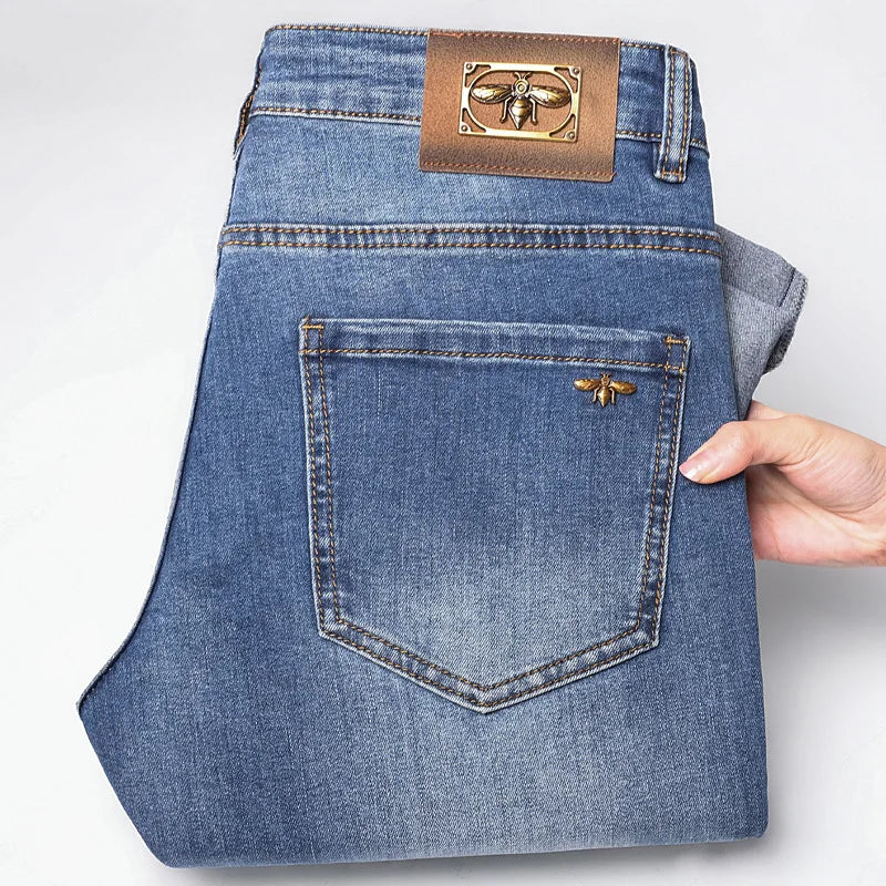Light Blue Jeans Men's Spring Light Luxury Stretch Slim Fit Versatile High-End and Fashionable Simple Casual Trousers