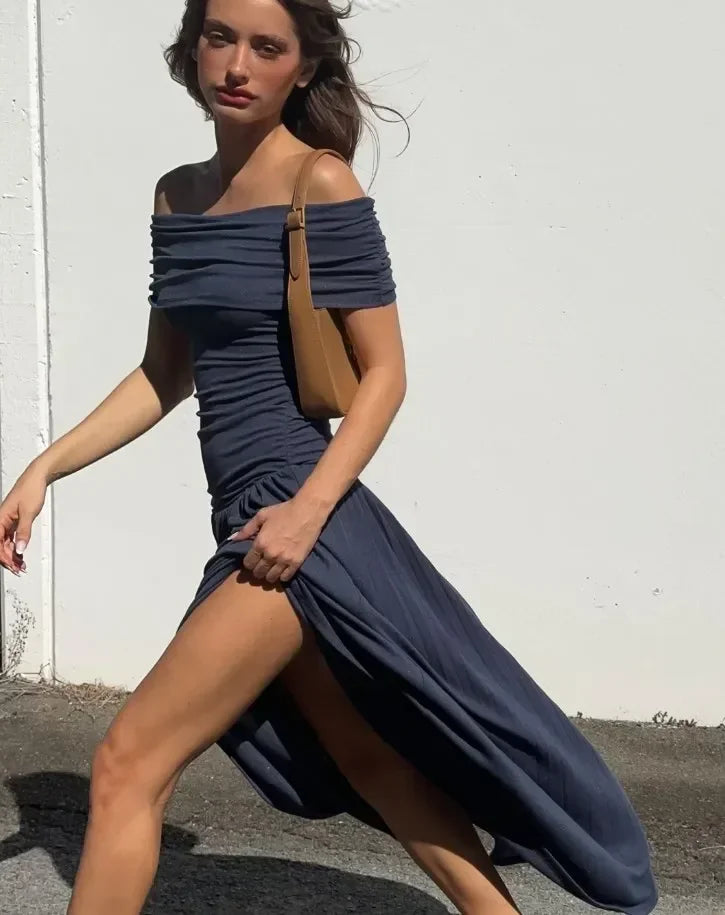 Elegant scoop neck pleated dress for women, slim party dresses for women, educational fashion, chic, summer, 2025