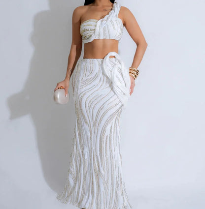 Sexy One-shoulder Long Summer Dress Sequin Birthday Holiday Elegant Party Evening Dresses Luxury Womens Prom Dresses XSY29