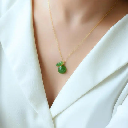 New in minimalist Natural Hotan Jade jasper blessing bag necklaces pendant simple national style charm clavicle chain jewelry