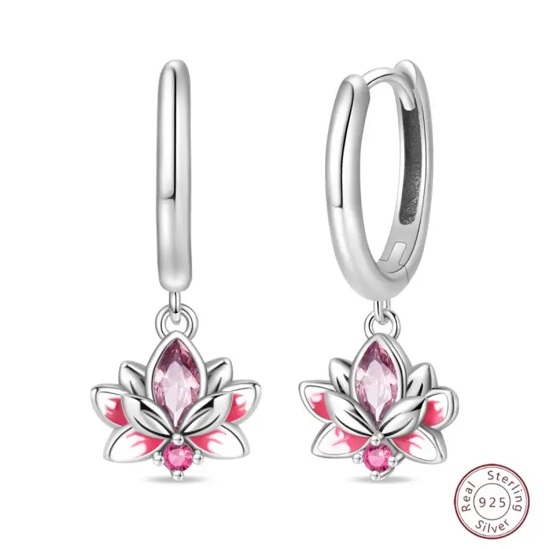 Hot 925 Sterling Silver Earrings Charm Simple Shining Lotus Zircon Wedding Women Jewelry Gift