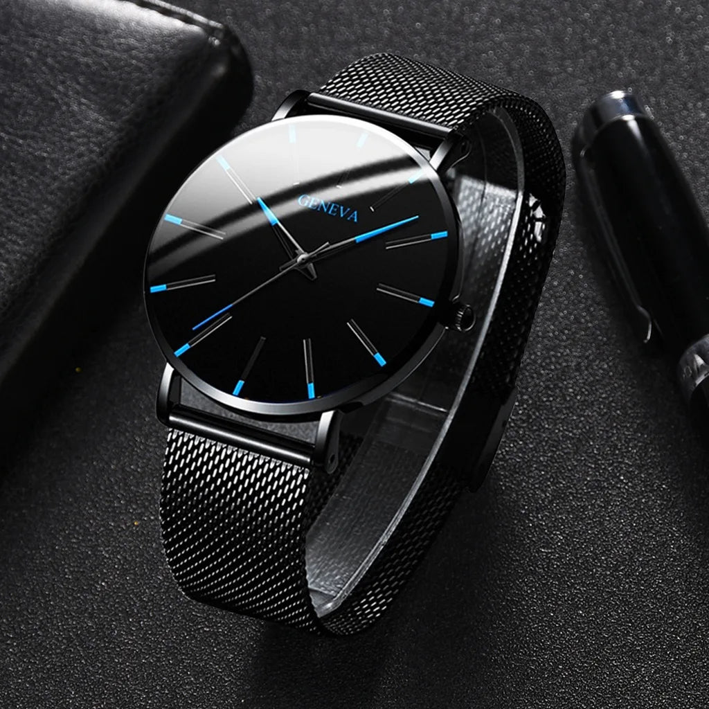 Fashion Ultra-thin Men Business Watches Steel Mesh Band Male's Quartz Watch Relogio Masculino
