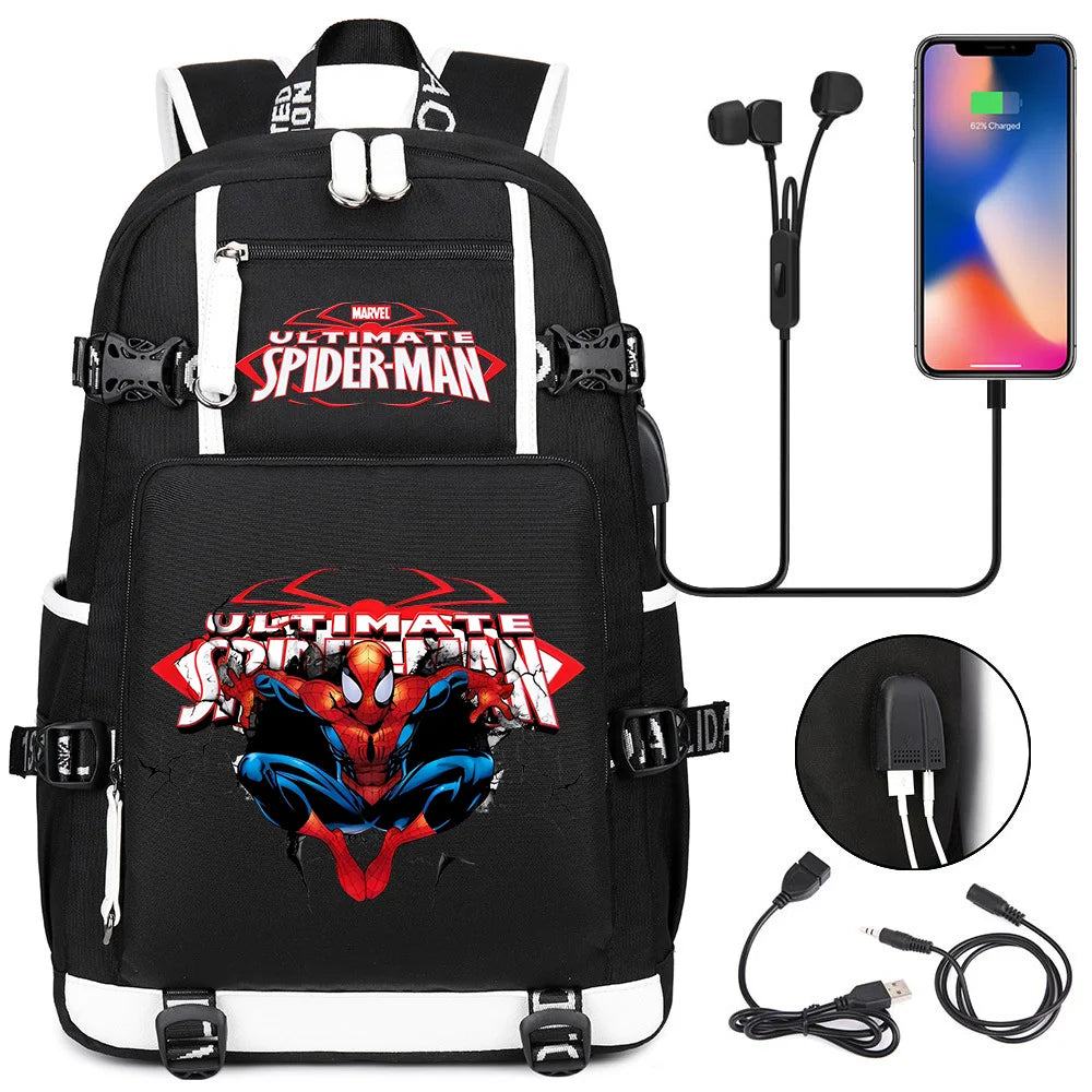 Superhero Spiderman School Backpack Travel Bags Large Waterproof Multifunction USB Charging Backpacks Travel Sport Duffel Bag