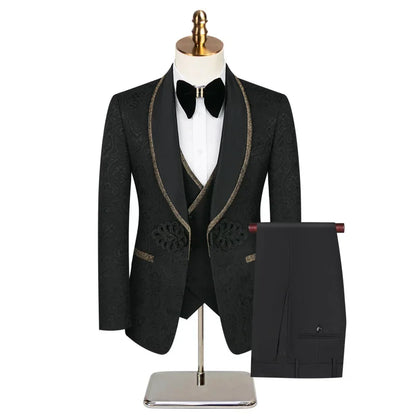 Men's Three-piece Wedding Tuxedo (Jacket + Vest + Pants) Fashion Show Concert Groom Engagement Cocktail Summer Party Men's Suit