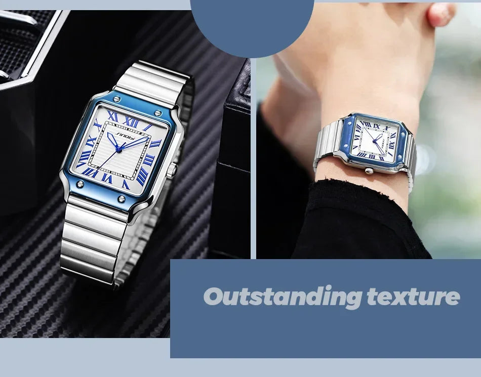 Men's Watch Men's Stable Classic Roman Square Watch Night Glow Waterproof Men's Quartz Watch 9883