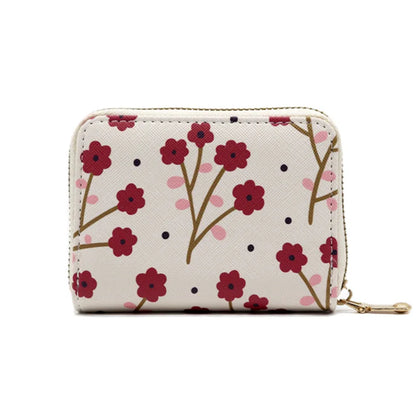 Fashion Flower PU Coin Purse for Women Cute Organ Card Case Lady Credit Card Holder Multifunctional Zipper Small Short Wallet