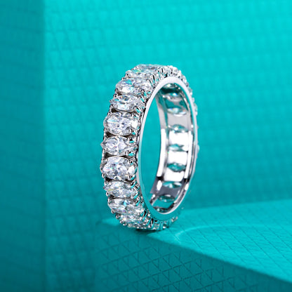 AnuJewel 0.3ct Oval & 0.2ct Marquise D Color Moissanite Eternity Ring 925 Sterling Silver Wedding Band Ring for Women Jewelry