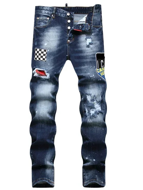 New Mens Ripped Jeans Dsq2 Men Skinny Jeans Light Blue Holes Pants Quality Male Stretch Slim Fashion Trousers Y2k