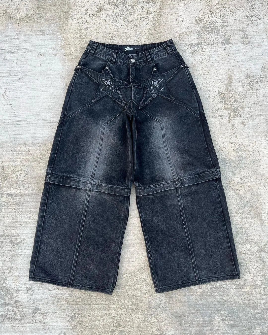 Men Straight Jean Denim Pants Jeans Ankle Length Pant Pockets Washed High Street Loose Spliced Distressed Zipper Fly Vintage