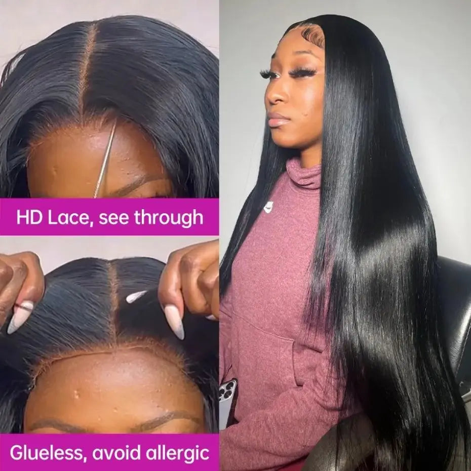 Glueless Wigs Human Hair Bone Straight Lace Wigs Pre-Cut 5x5 Lace Closure Remy Human Hair Ready To Wear For Women Pre Plucked