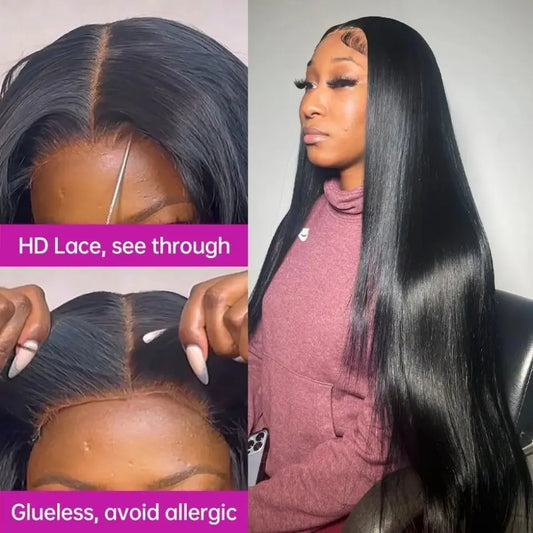 Glueless Wigs Human Hair Bone Straight Lace Wigs Pre-Cut 5x5 Lace Closure Remy Human Hair Ready To Wear For Women Pre Plucked