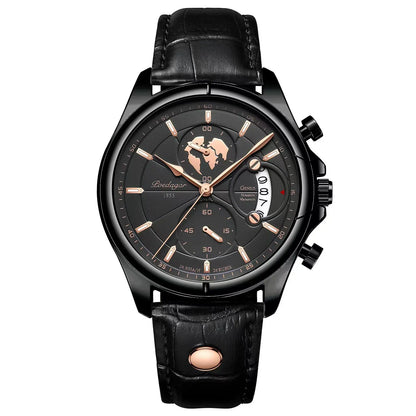POEDAGAR Sports Casual Man Watch Date Waterproof Luminous Leather Chronograph Men's Watch Business Luxury Quartz Watches For Men