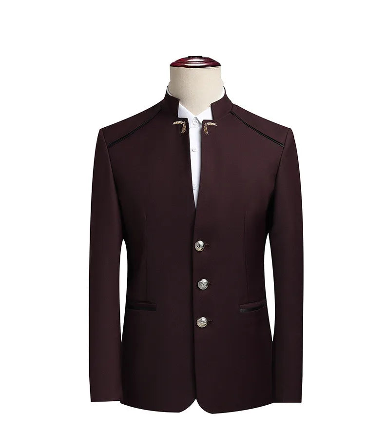 Elegant Black Chinese Dragon Embroidery Pattern Blazer for Men, Slim Fit Single-Breasted Gray Suit Jacket, Asian SizeM-6XL