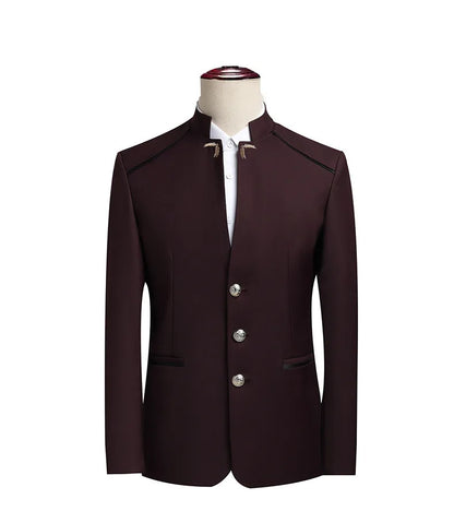 Elegant Black Chinese Dragon Embroidery Pattern Blazer for Men, Slim Fit Single-Breasted Gray Suit Jacket, Asian SizeM-6XL