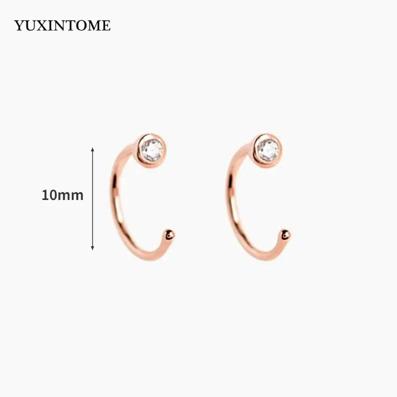 YUXINTOME Small 925 Sterling Silver Ear Needle C-Shaped Cartilage Piercing Stud Earrings For Women cartilage perforation Jewelry