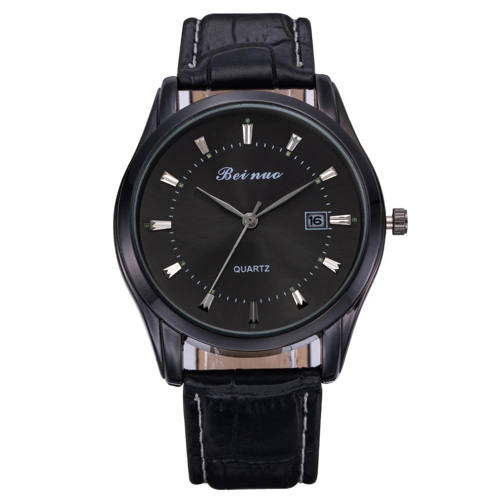 Classic Men‘s Quartz Watch with Calendar Fashion Metal Dial Leather Strap Man Watch Casual Business Male Clock montre homme