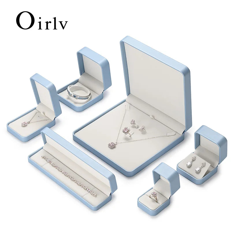 Oirlv Blue Jewelry Box Gift Boxes PU Leather Jewelry Boxes Wholesale Blue Wedding Ring Earring Bracelet Necklace Jewelry Box Set