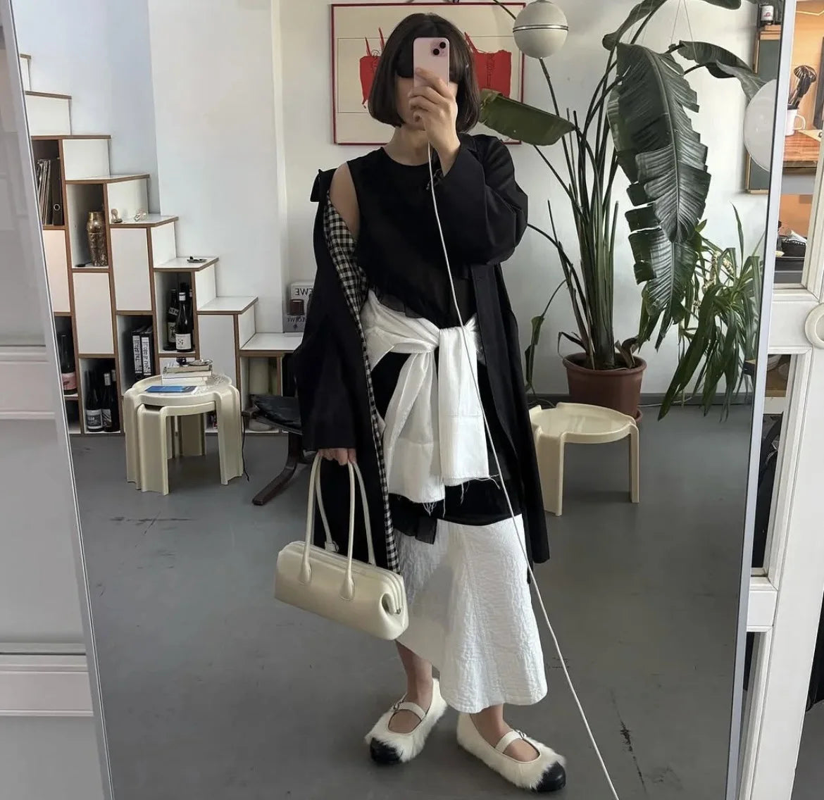 Modern Fashion Magnetic Attraction Clip Bowling Tote Light Yellow Cow Leather Women Handbag Long Handle Armpit Shoulder Bag