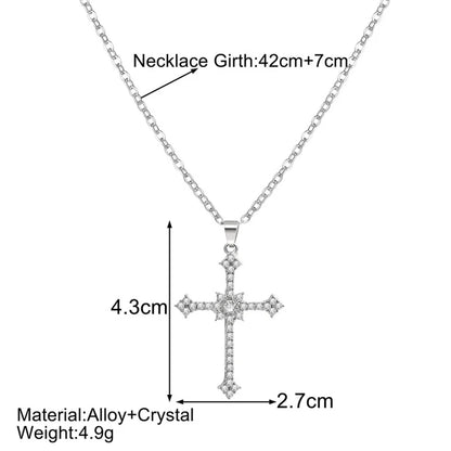 Fashion Pearl Cross Pendant Necklace Hip Hop Retro Women Religious Zircon Chain Necklaces Girls Punk Party Trendy Jewelry Gifts