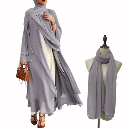 Ivory New Arrival Cross-border Best Seller Chiffon Cardigan Elegant Long Dress Solid Color Dress 21419