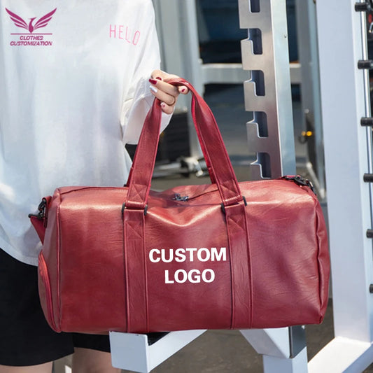 Custom logo Men's Fitness Sports Bag Duffel Oil Wax Pu Leather waterproof Swimming bag Travel Bag personality customization