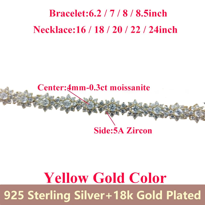 D VVS1 Moissanite Diamonds Bracelet Necklace For Women 925 Sterling Silver Jewelry Plated 18k Gold For Engagement Wedding Gift