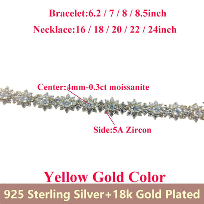 D VVS1 Moissanite Diamonds Bracelet Necklace For Women 925 Sterling Silver Jewelry Plated 18k Gold For Engagement Wedding Gift