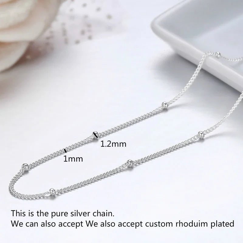 35-60cm Slim Thin Pure 925 Sterling Silver Beads Curb Chain Choker Necklaces Women Girls Jewelry Kolye Collares Collier Ketting