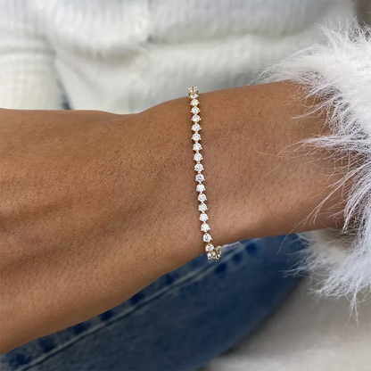 Round Cut Lab Grown Diamond Tennis Bracelet 2.2mm-4mm each DEF VS-VVS 14K Yellow Gold Prong Setting Bracelet For Women