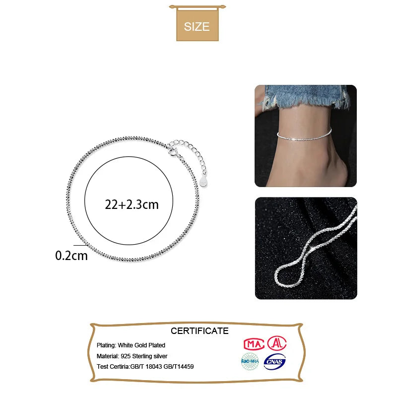 Trustdavis Minimalist 100% 925 Sterling Silver Fashion Babysbreath Chain Anklets For Women Wedding Silver 925 Jewelry Gift DA985