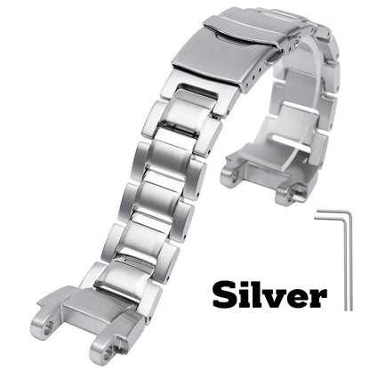 For Casio G-Shock MTG-B1000 Stainless Steel Watch Band Solid Metal Bulge Watch Strap Men Replacement Bracelet Accessories Silver
