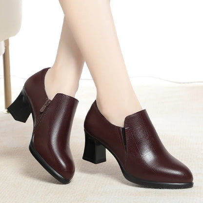 New Winter Women Boots High Heel Shoes Anti-slip Comfort Ankle Autumn Versatile Fashion Soft Leather Shallow Boots Daily Mom