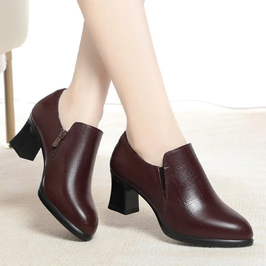 New Winter Women Boots High Heel Shoes Anti-slip Comfort Ankle Autumn Versatile Fashion Soft Leather Shallow Boots Daily Mom