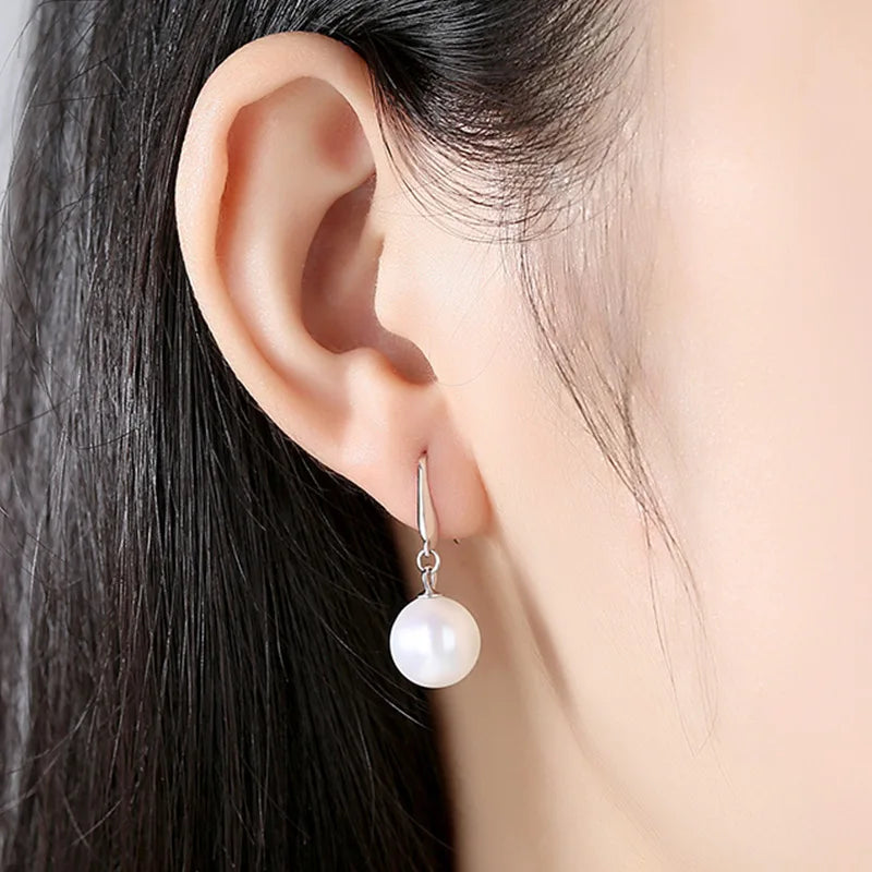 925 Sterling Silver Fashion Jewelry Pearl Drop Earrings For Lady New XY0009