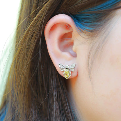 ALLNOEL 925 Sterling Silver Stud Earrings For Women Oval 4*6mm Yellow High Carbon Diamond Bee Jewelry Wedding Gift Wholesale