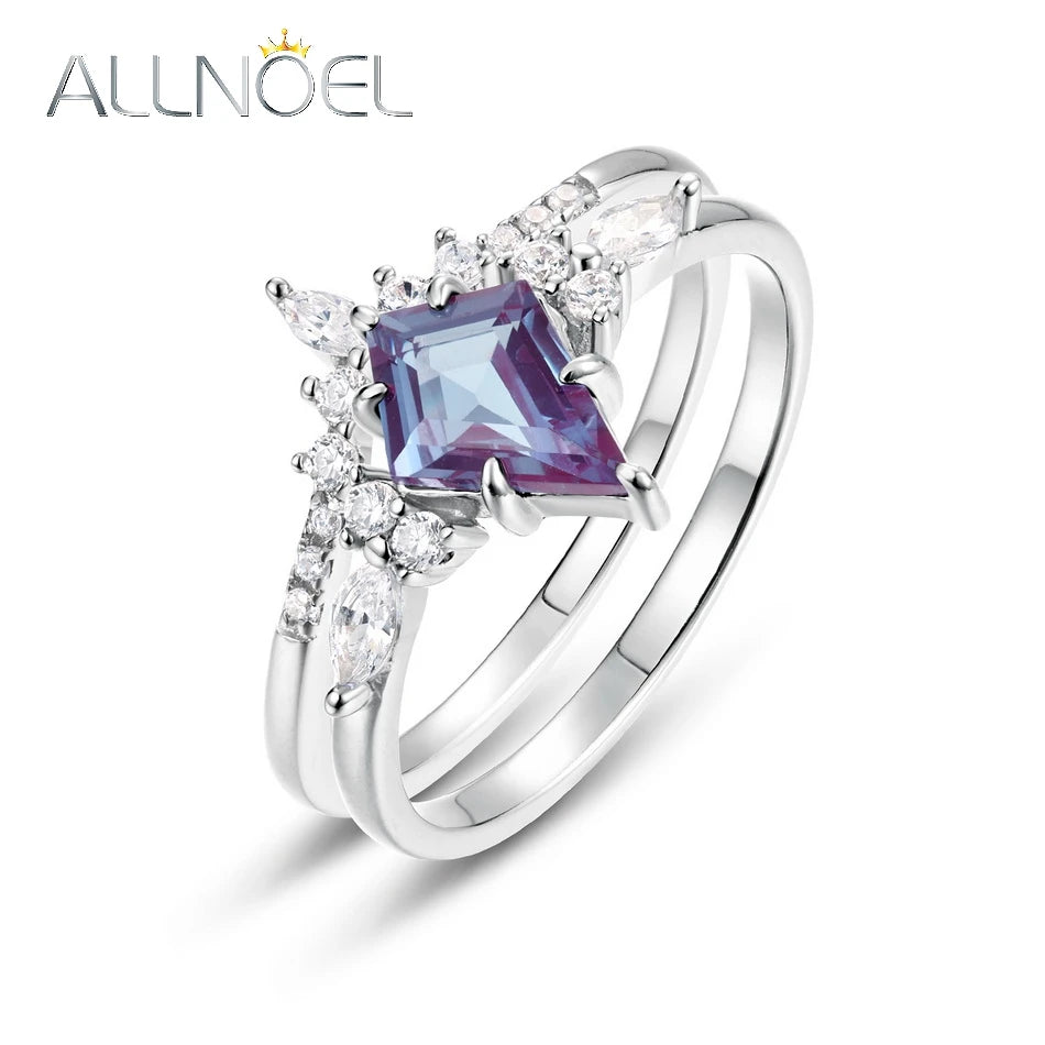 ALLNOEL Kite Cut 0.91ct Alexandrite 925 Silver Ring For Women Wedding Bridal Set Jewelry June Birthstone Birthday Gift Wholesale