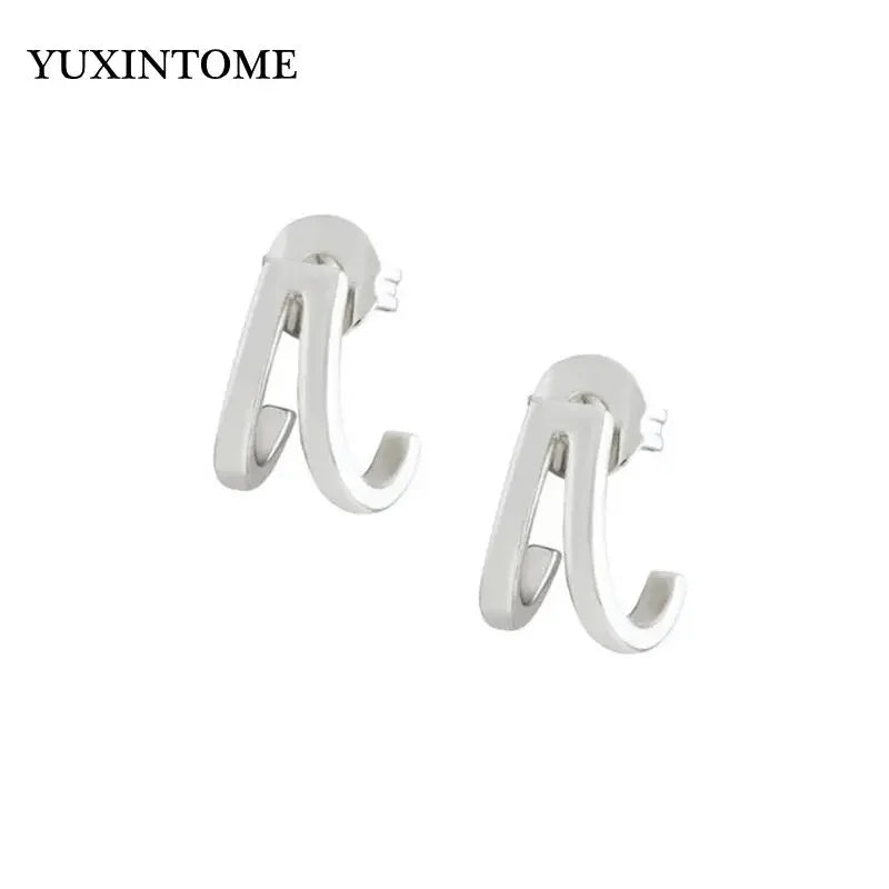 YUXINTOME Small 925 Sterling Silver Ear Needle C-Shaped Cartilage Piercing Stud Earrings For Women cartilage perforation Jewelry