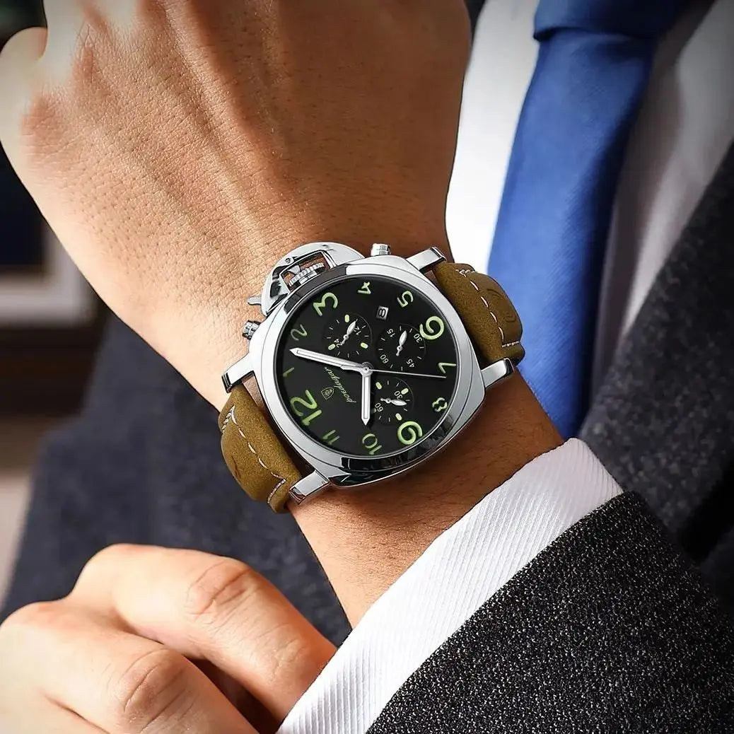 POEDAGAR Fashion Luxury Men Wristwatch Waterproof Luminous Chronograph Date Man Watch Unique Sports Leather Quartz Men's Watches