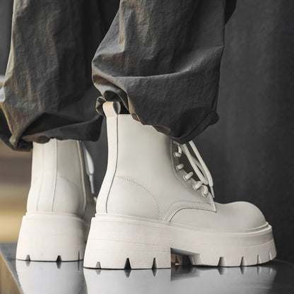 Autumn Men Casual Platform Boots Lace Up Sneakers Plush Chunky Ankle Boots Outdoor High-top Sneakers Comfortable Zip Shoes 38-46
