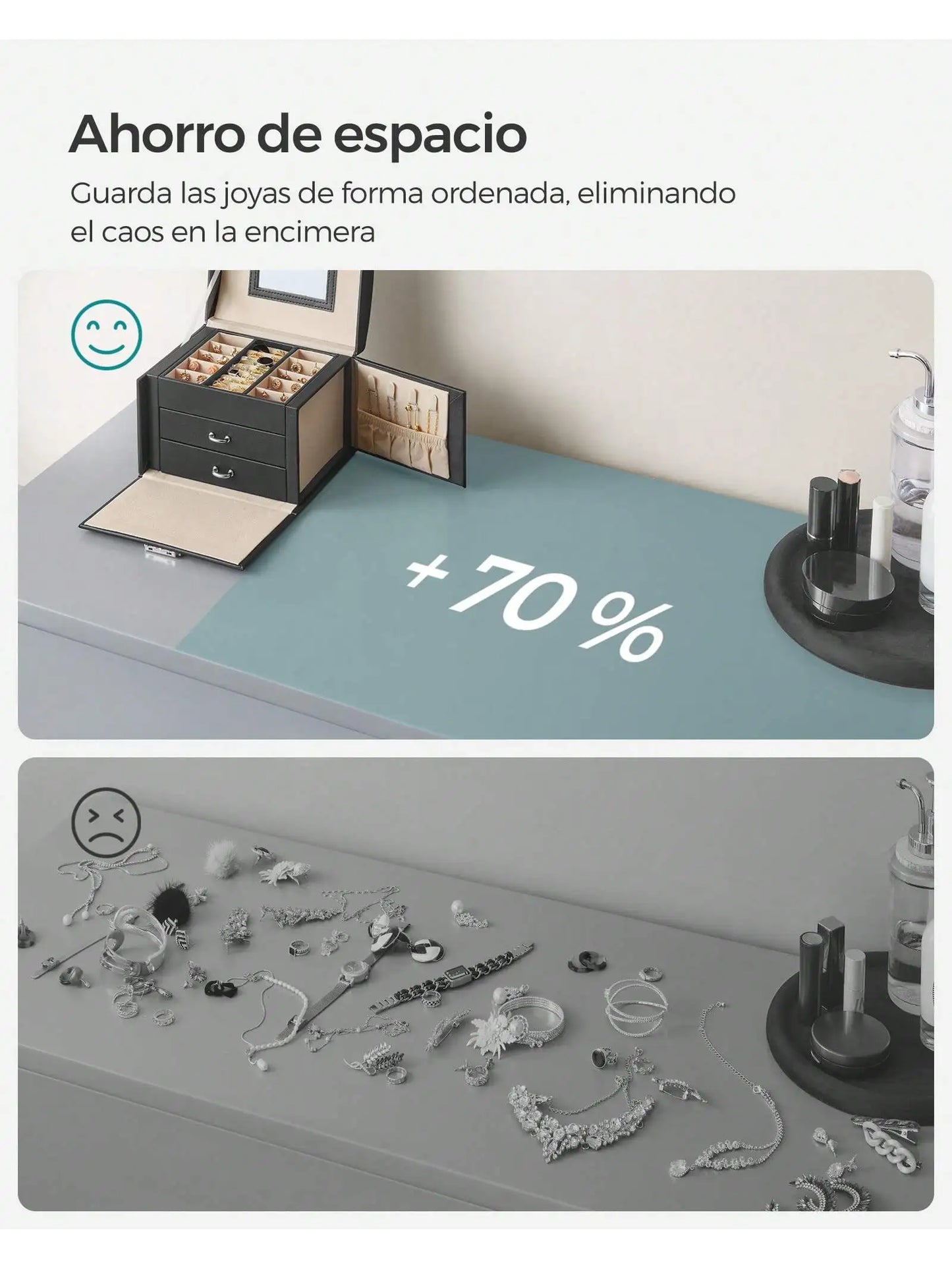 SONGMICS 3-TierJewellery Box,Lockable Organiser with Handle,2 Drawers,Travel Case with Mirror,Jewellery StorageModern Style Gift