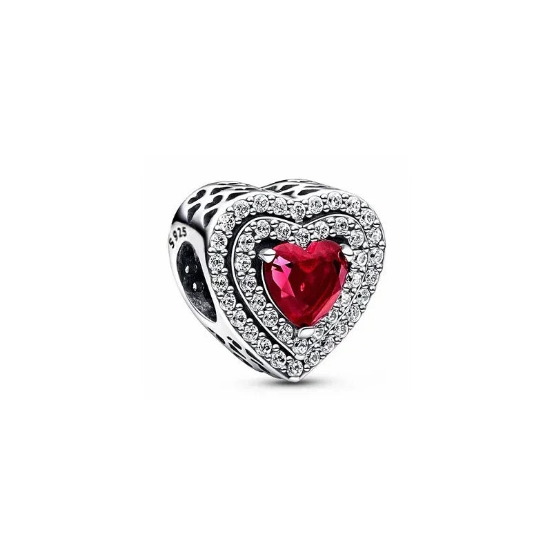 Hot selling 925 sterling silver sparkling red heart series set, light luxury jewelry set, DIY charming jewelry, birthday gift