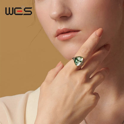 WES 925 Sterling Silver Moss Agate Rings for Woman Gemstone 10.5*15mm Certified Jewelry Wedding Gifts Anniversary Valentine Band