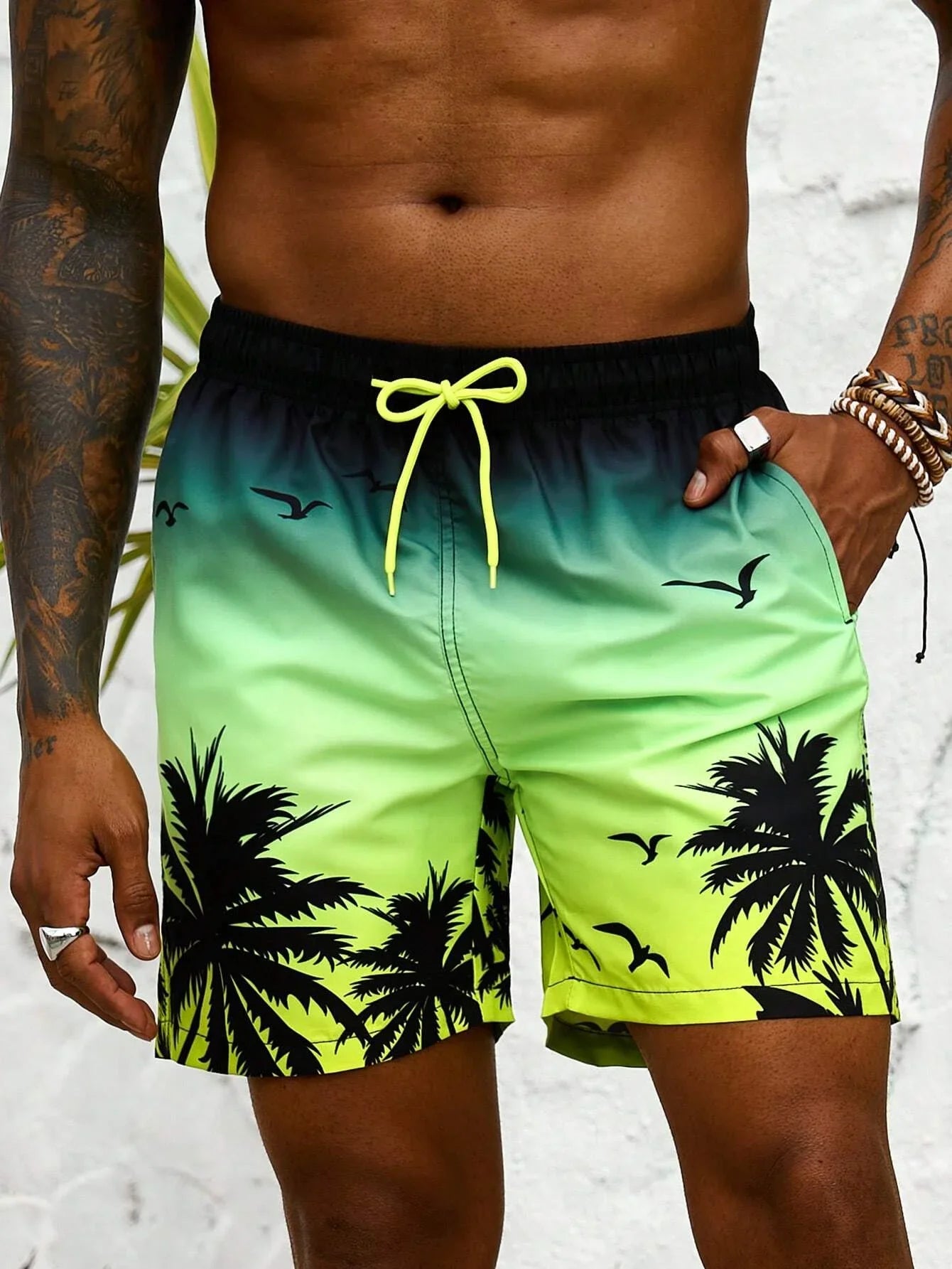 Summer Vacation Men's Palm Tree 3D Print Drawstring Waist Board Shorts Fashion Swim Trunks Print Breathable Short Streetwear