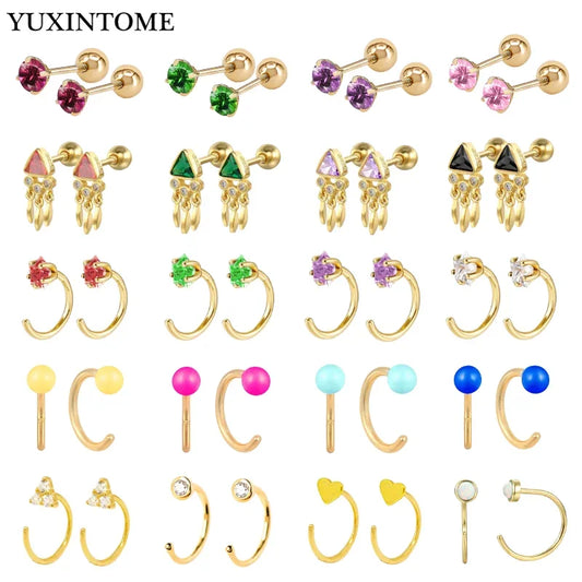 YUXINTOME Small 925 Sterling Silver Ear Needle C-Shaped Cartilage Piercing Stud Earrings For Women cartilage perforation Jewelry