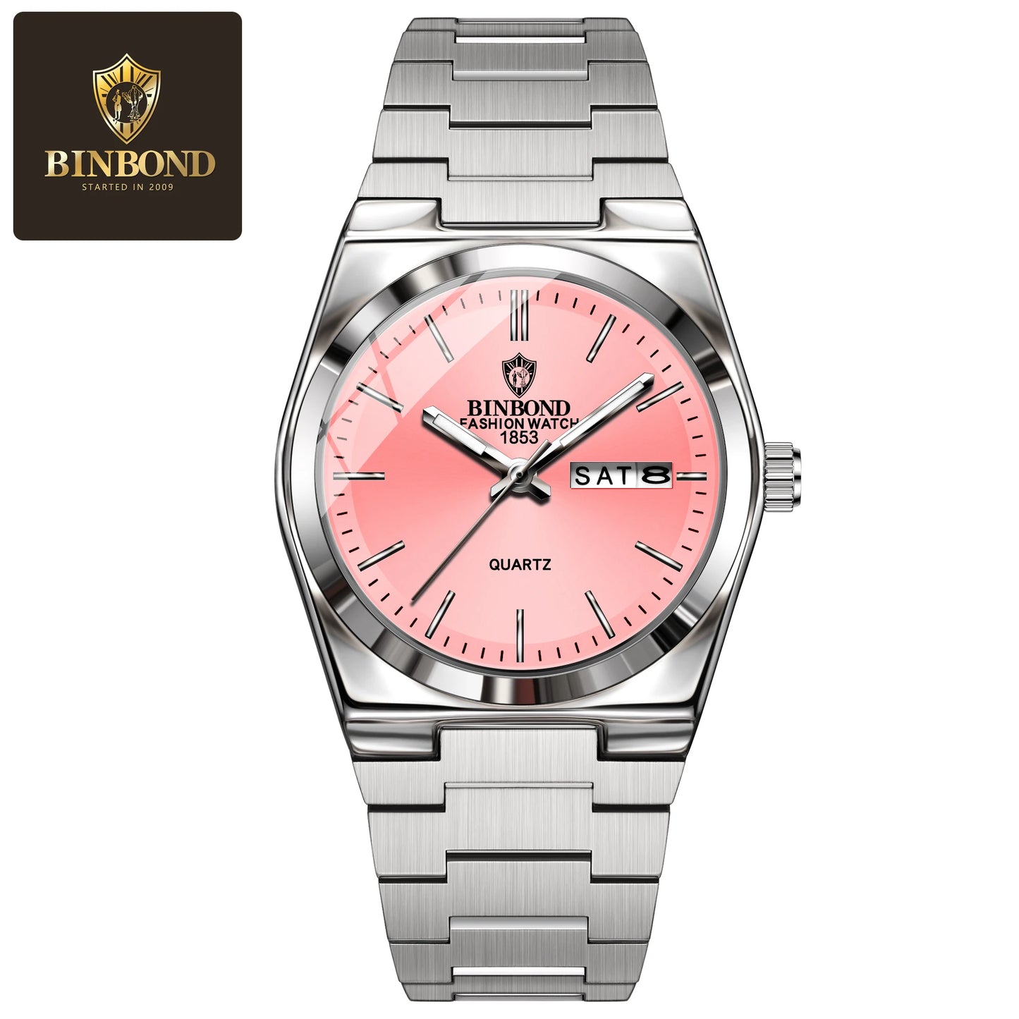 BINBOND Top Brand New 103 Fashionable Men's Quartz Watch Waterproof Night Light Dual Calendar Ultra Thin Men's Quartz Watch