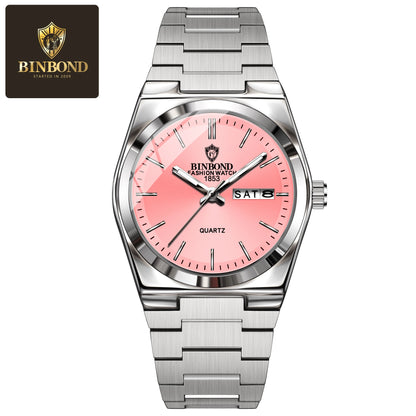 BINBOND Top Brand New 103 Fashionable Men's Quartz Watch Waterproof Night Light Dual Calendar Ultra Thin Men's Quartz Watch
