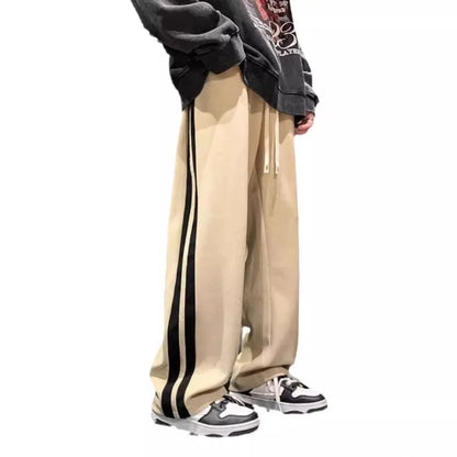 Spring Autumn Men's Corduroy Pants American Style Loose Fit Casual Striped Letter Straight Leg Couple Bell Bottoms Trendy New Mo