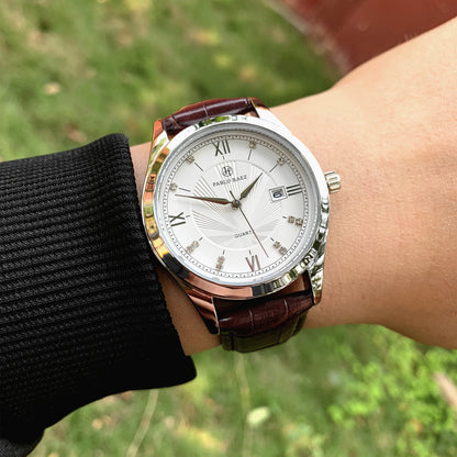 PABLO RAEZ Brand New Fashion Casual Man Watch Auto Date Luxury Business Wristwatch High Quality Brown Leather Popular Male Clock