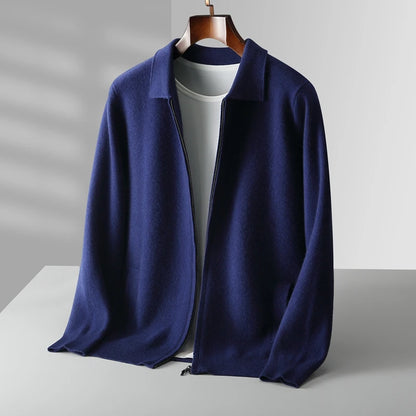 6-color autumn and winter new 2025 men's 100% wool  cardigan sweater casual knitted lapel men's business sweater Solid color